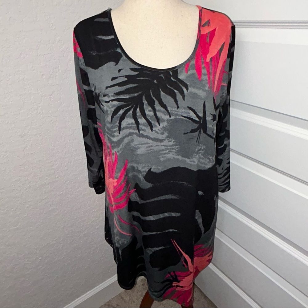 Clara Sun Woo Tropical Palm Print Kerchief Asymmetrical Tunic Blouse Shirt Top